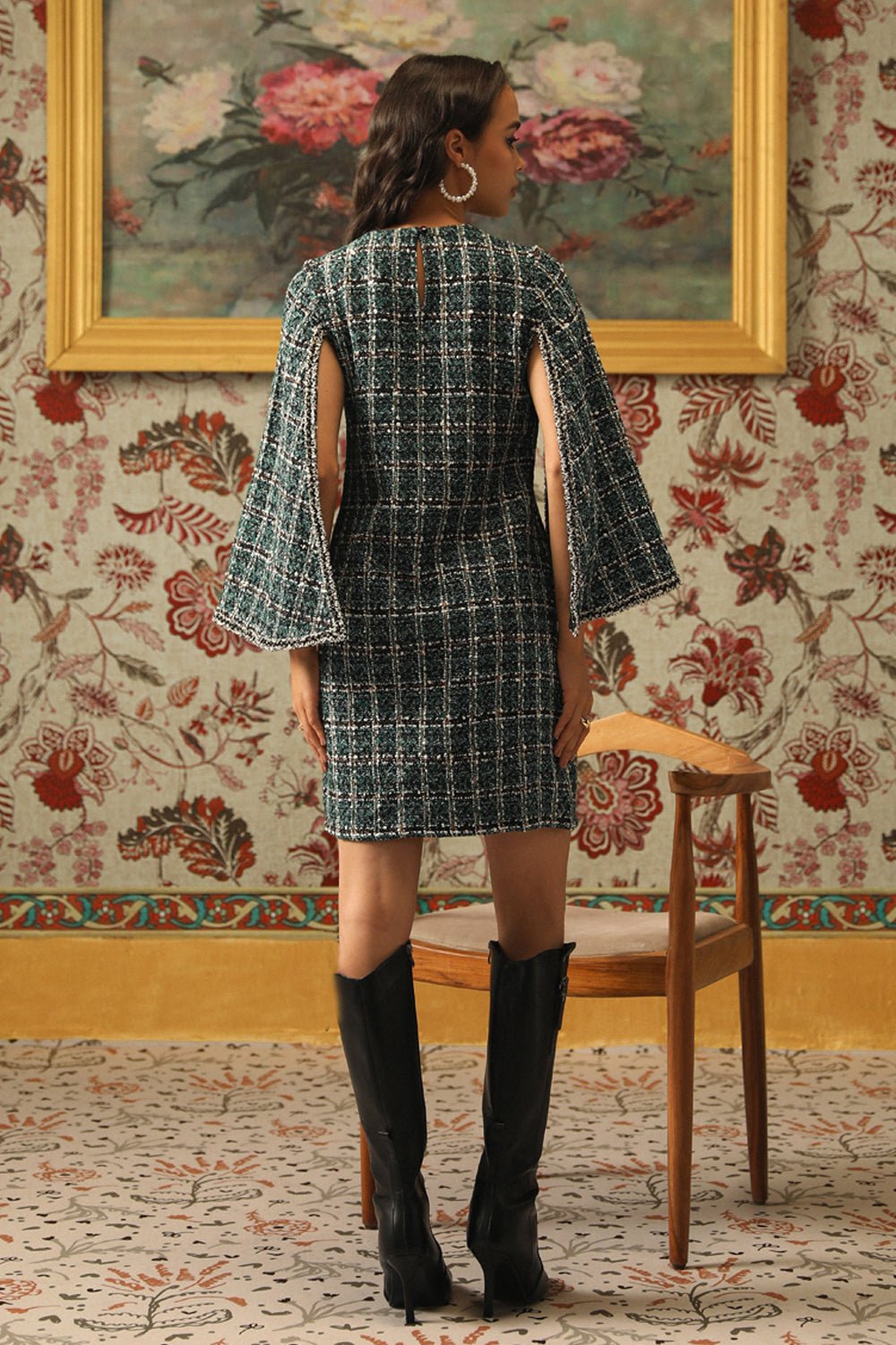 Mettalic Plaid Tweed Dress