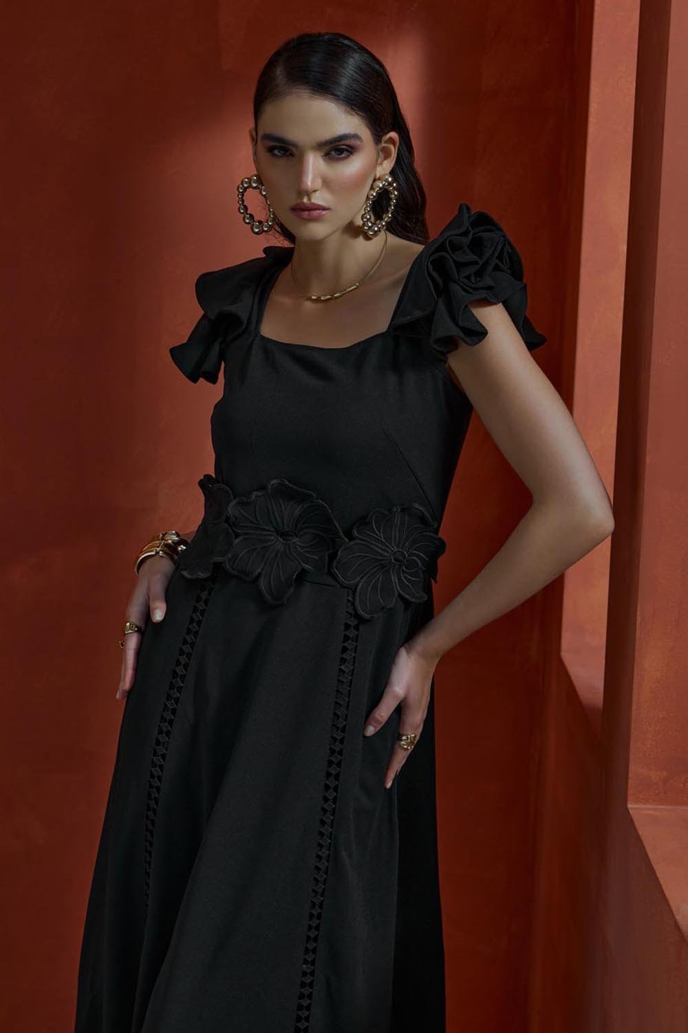 Flutter Sleeved Midi Dress