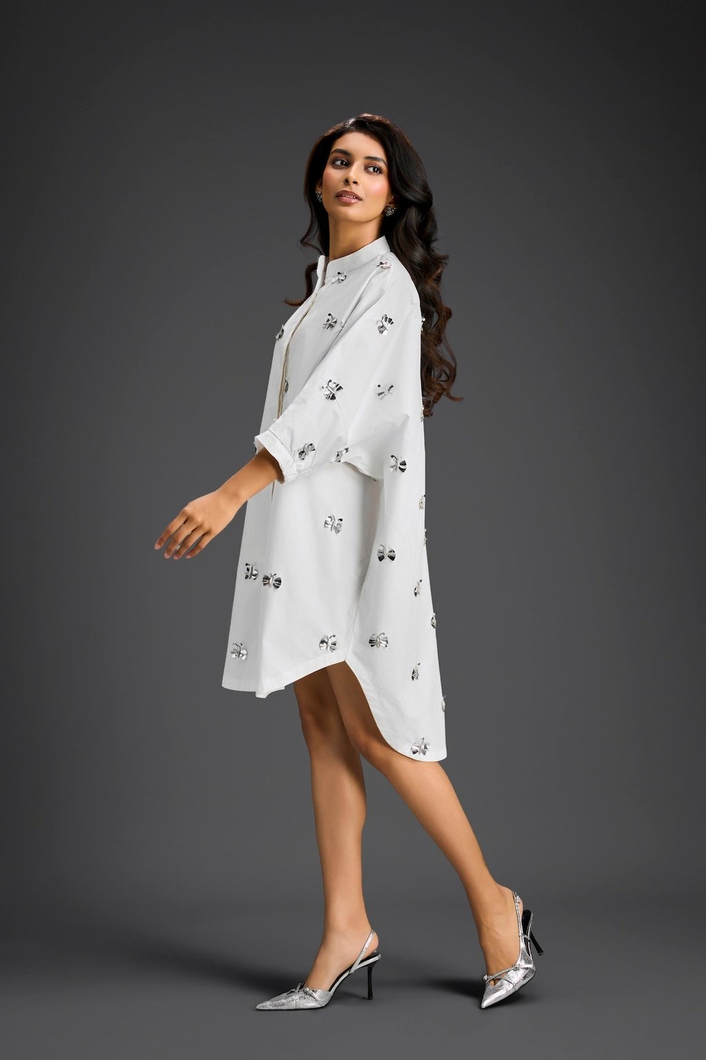 White Oversized Shirt Dress with Butterfly Motifs