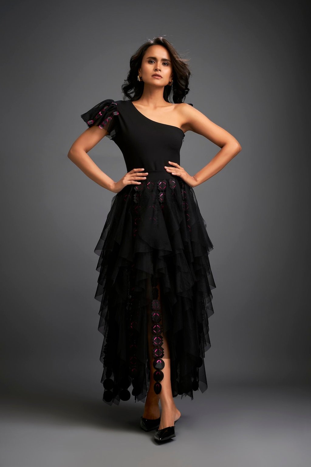 Tiered Tulle Skirt with Geometric Detailing
