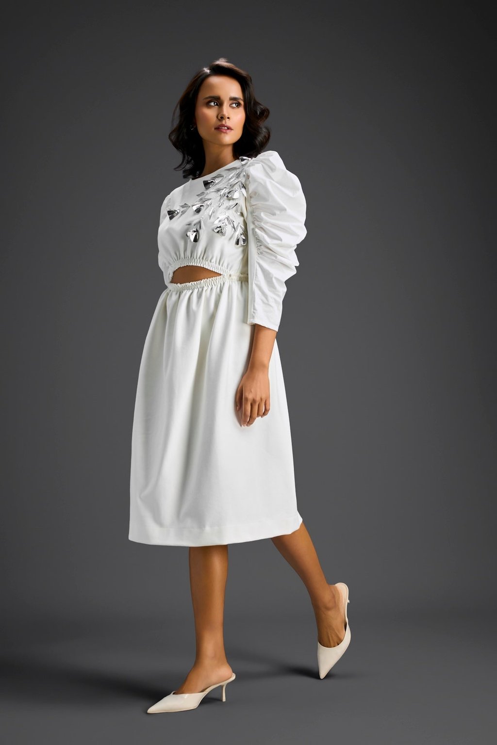 Mid Riff Cut-Out Floral Embroidered Dress