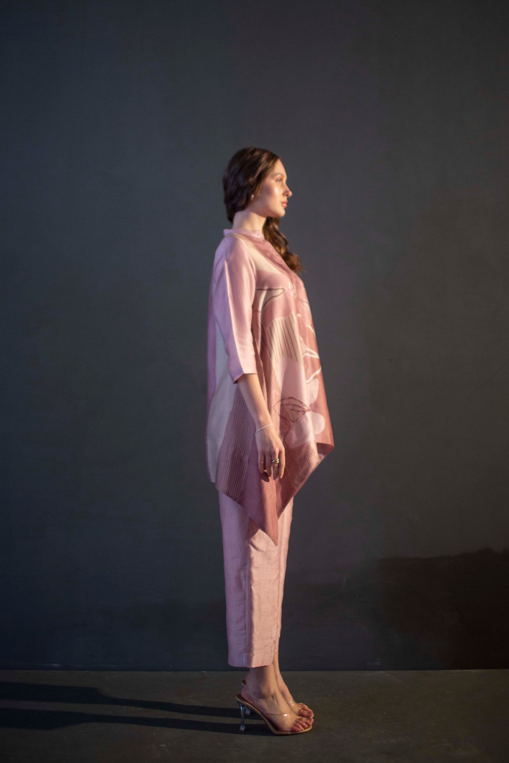 Mauve Pink Short Kaftan Tail Set