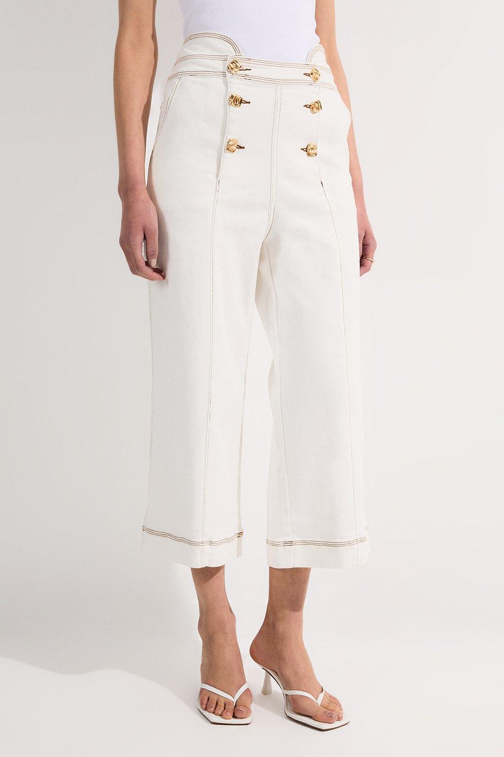 Denim Button Front Culottes Trousers