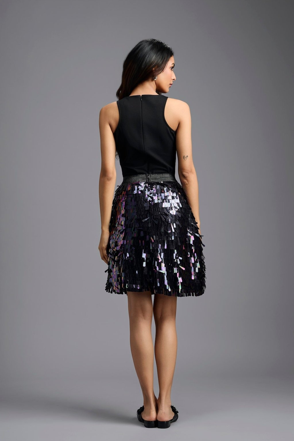 Sequin Mini Skirt with Dangling Tassels