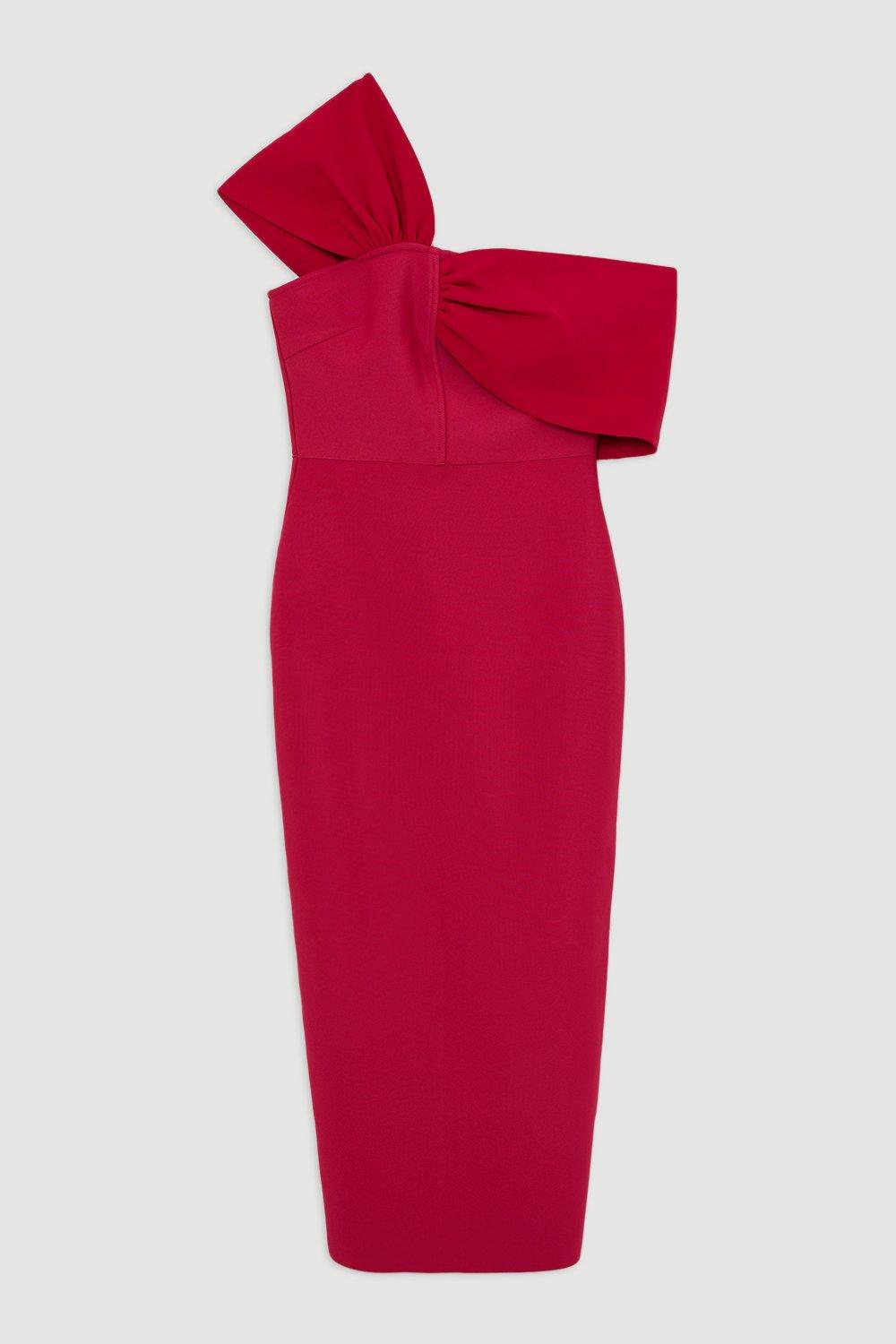 Figure Form Bandage Asymmetric Strap Knit Midi Dress