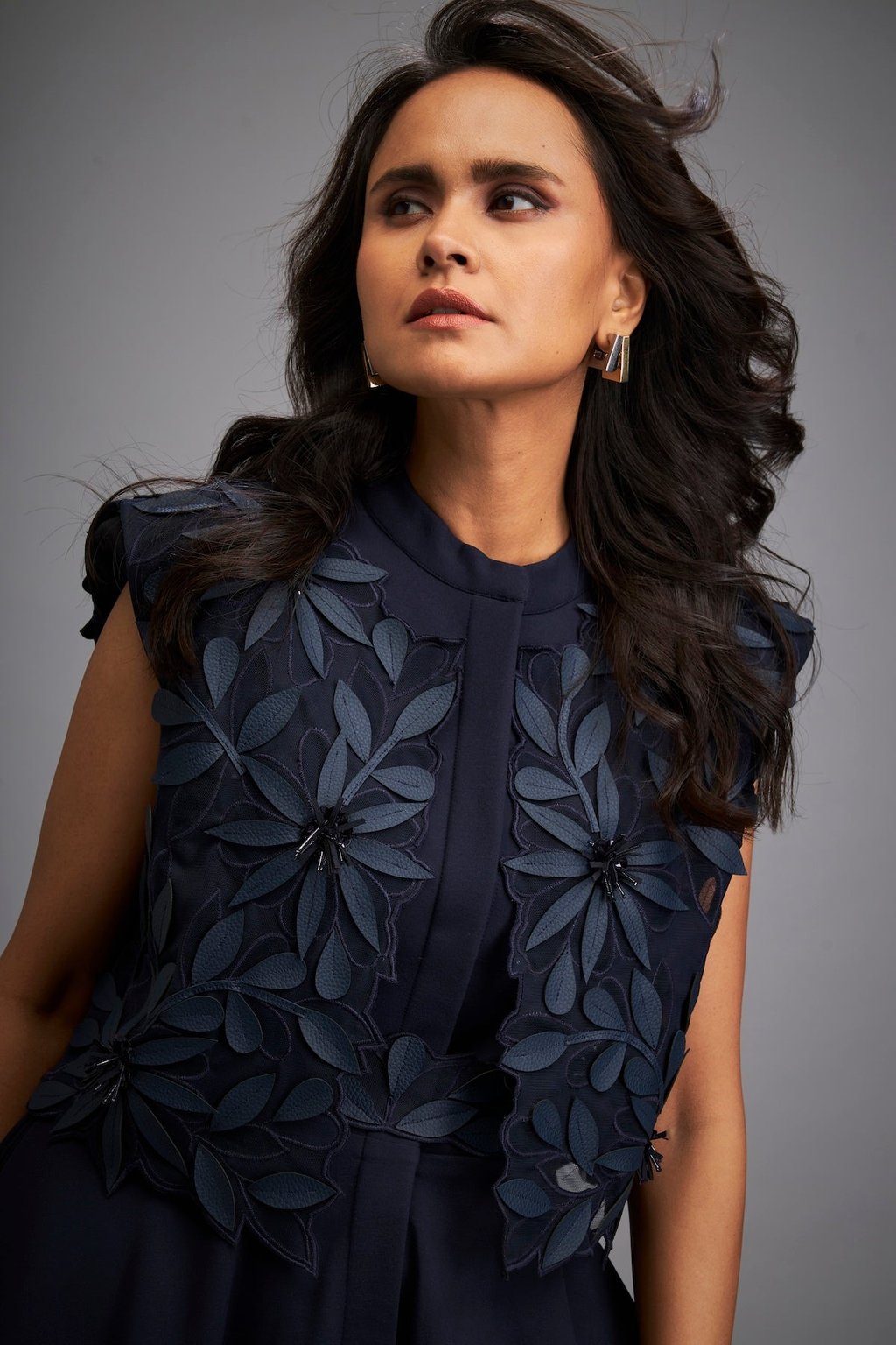 Dress with Textured Floral Embroidery
