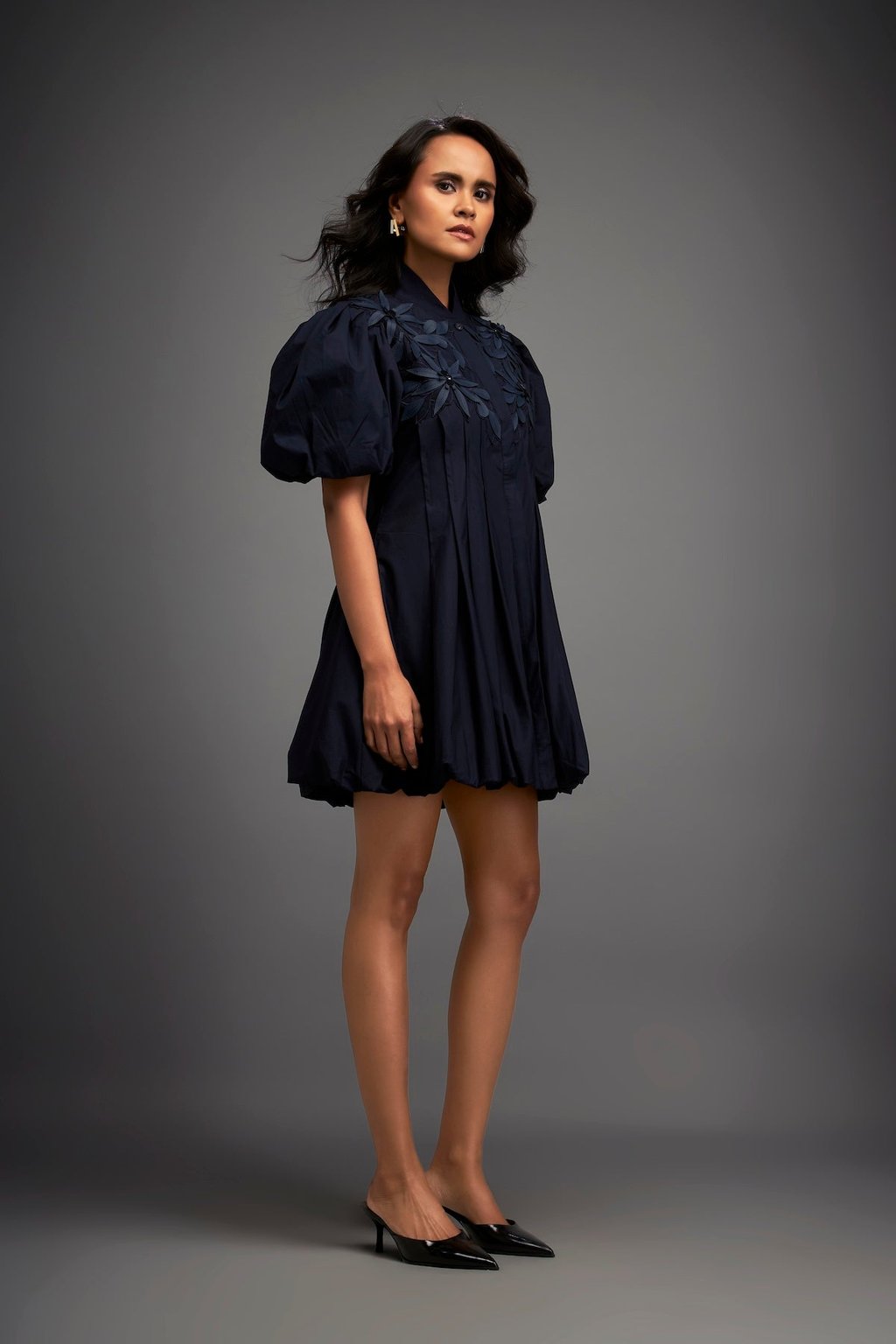 Structured Mini Dress with Puff Sleeves
