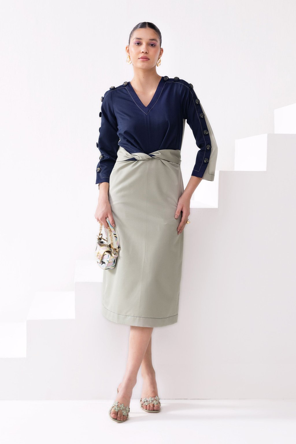 Maple Midi Dress Navy & Olive