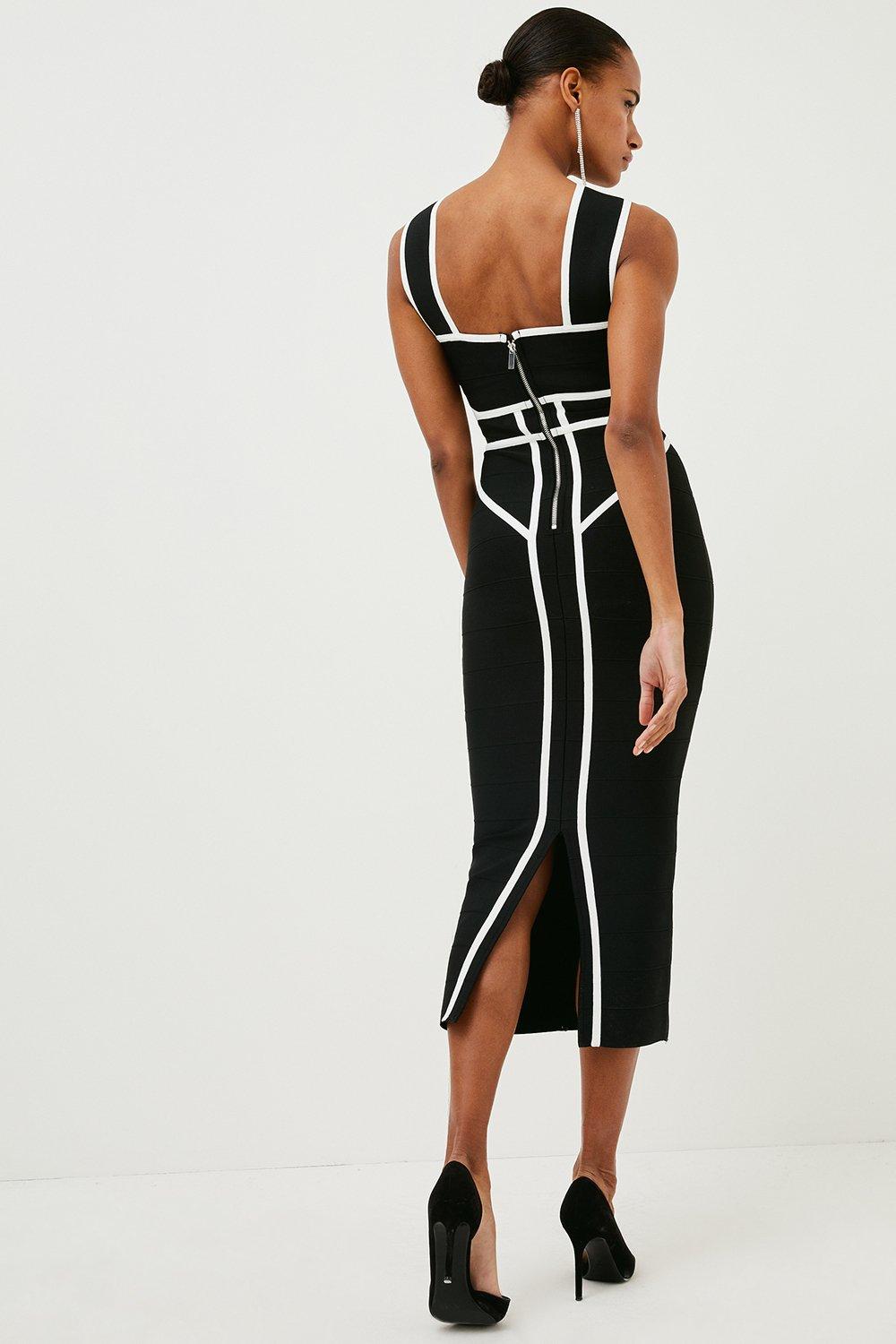 Bandage Knit Contrast Cross Front Dress