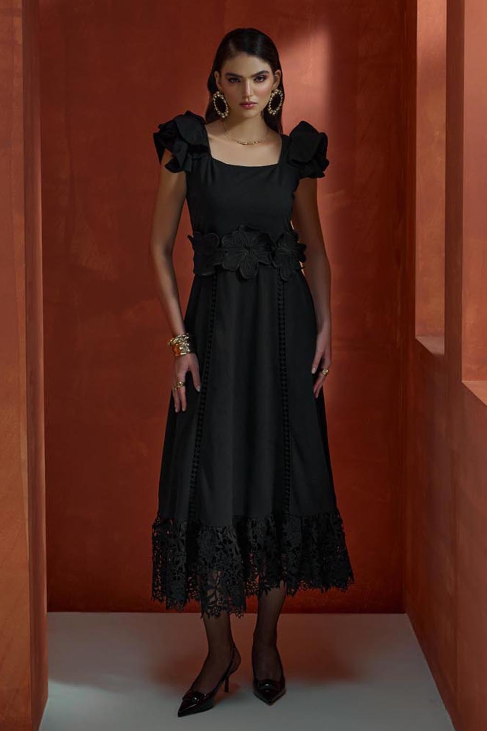 Flutter Sleeved Midi Dress