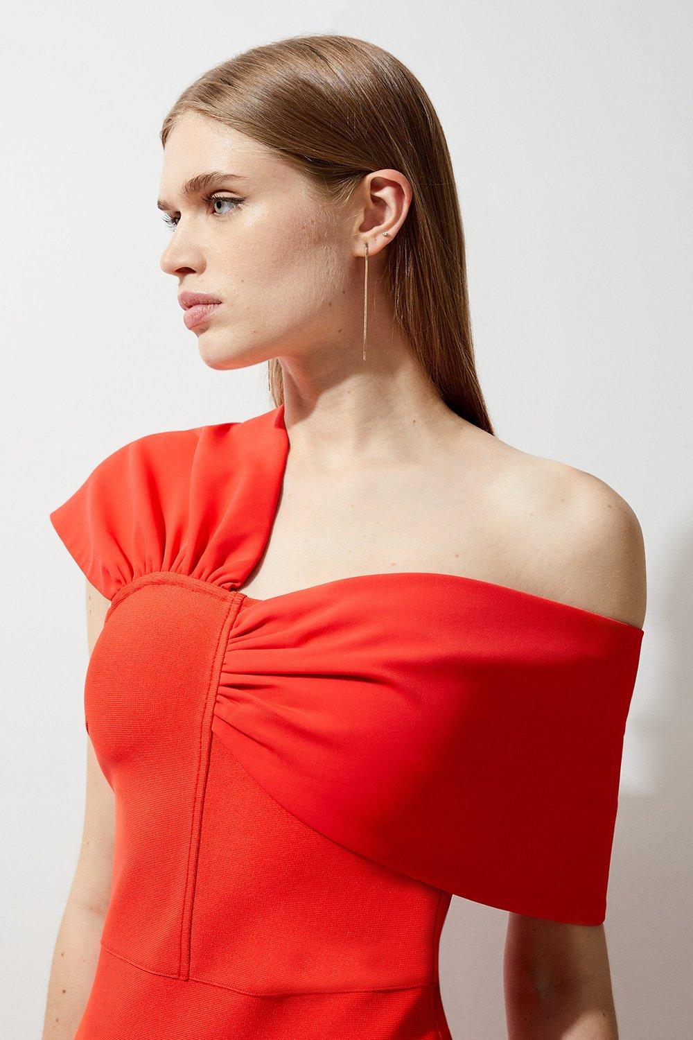 Figure Form Bandage Asymmetric Strap Knit Midi Dress