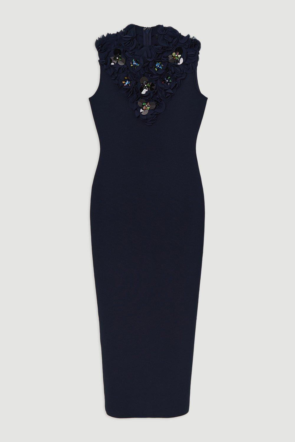 Figure Form Bandage Embellished Neck Midaxi Column Dress
