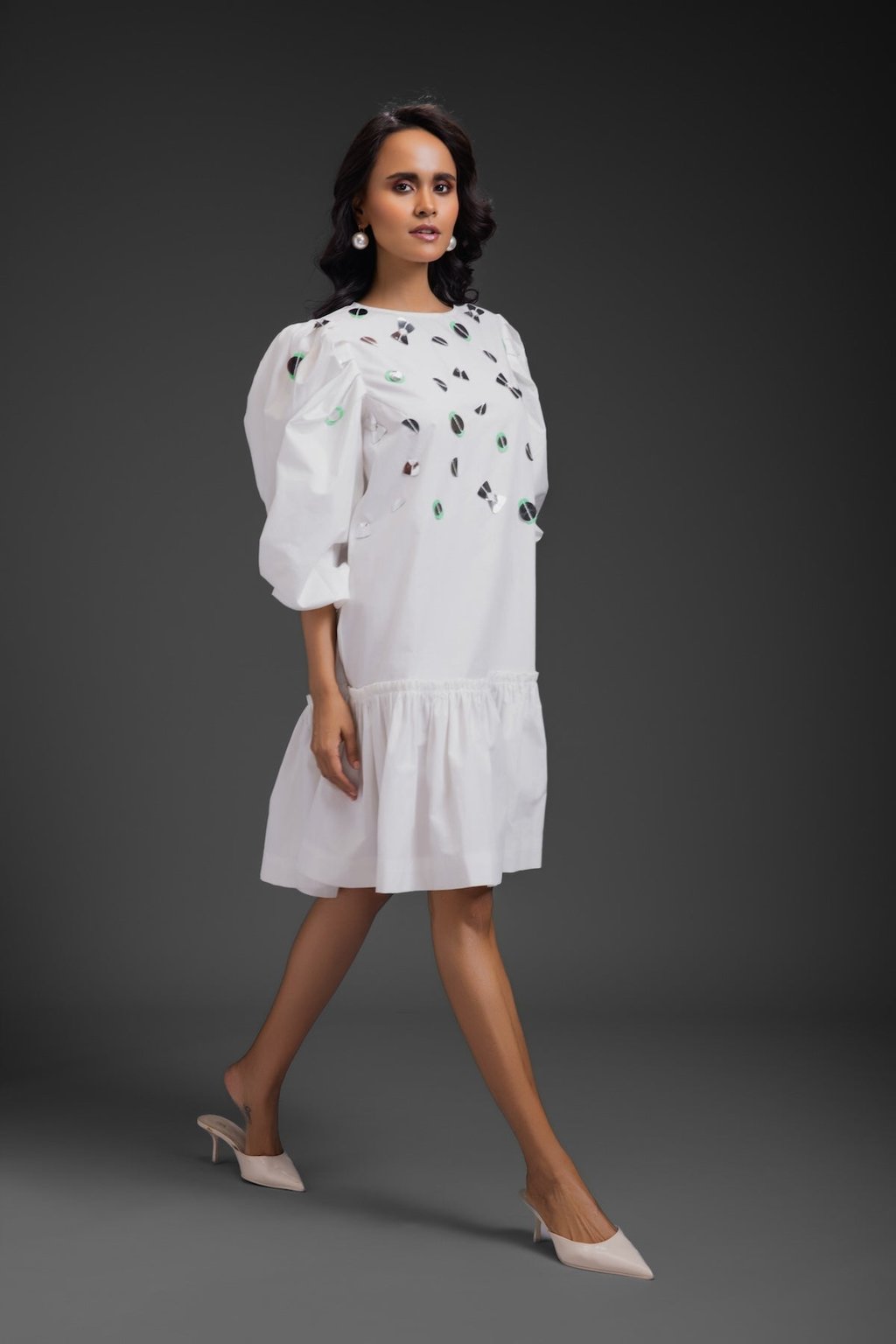 Cotton Dress with Neon Metallic Detailing