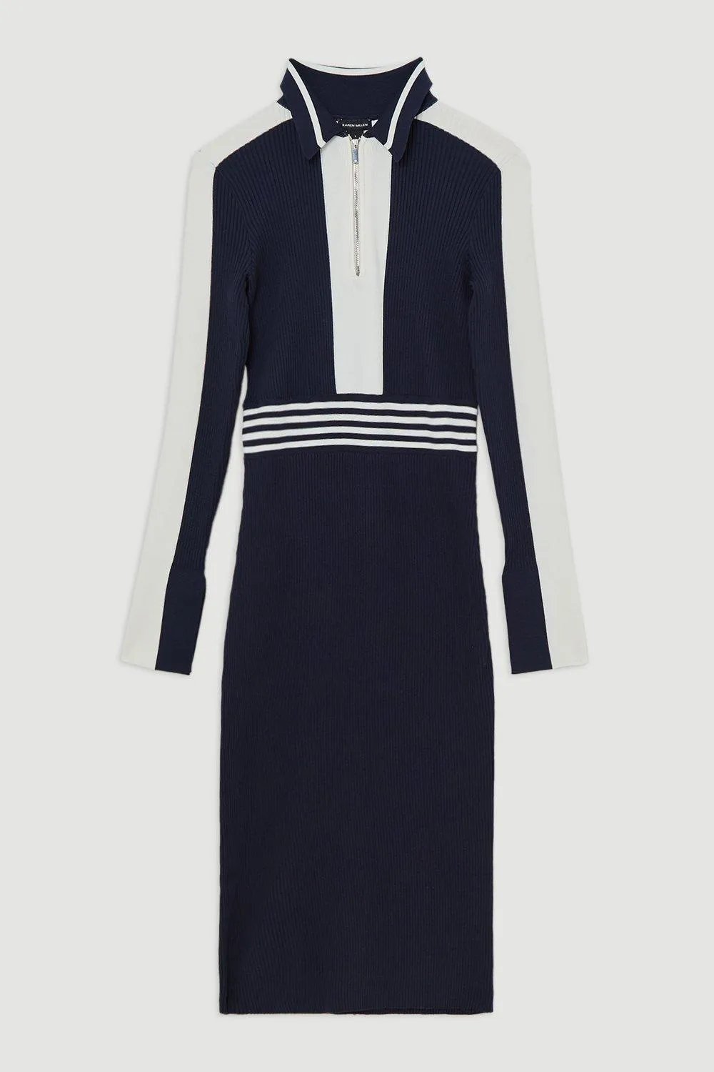 Rib Knit Polo Zip up Midi Dress