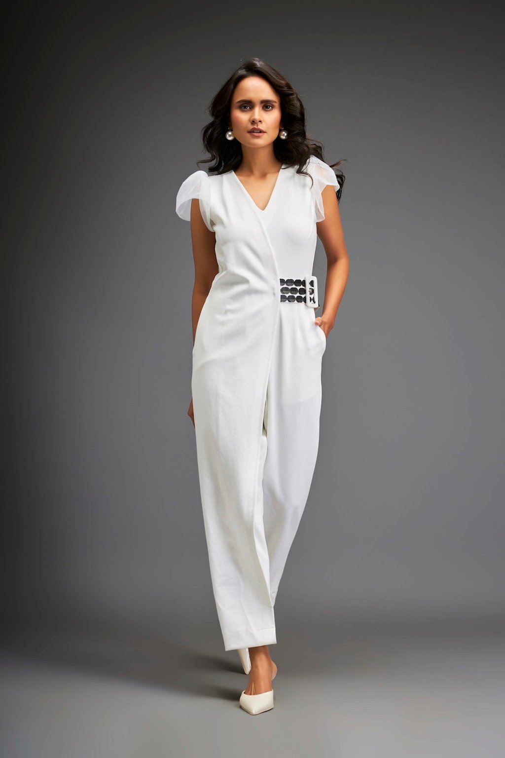 Overlap Jumpsuit with Statement Belt