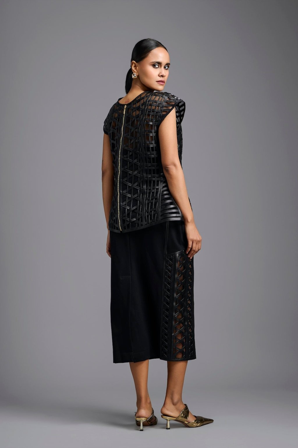 Lattice Panel Midi Skirt