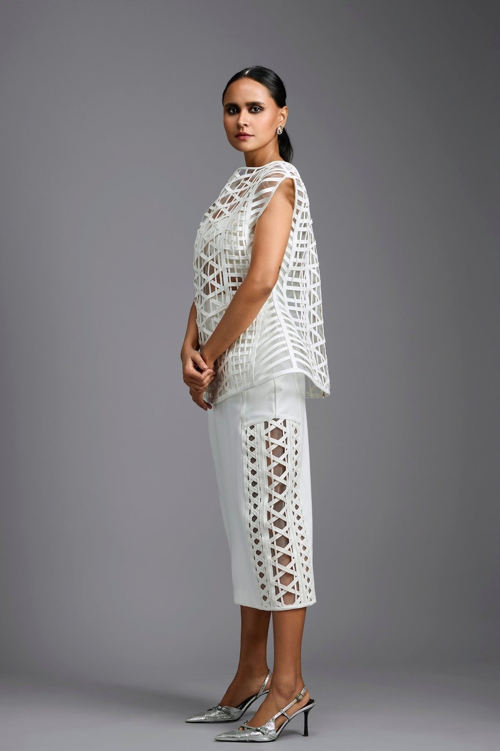 Lattice Panel Midi Skirt