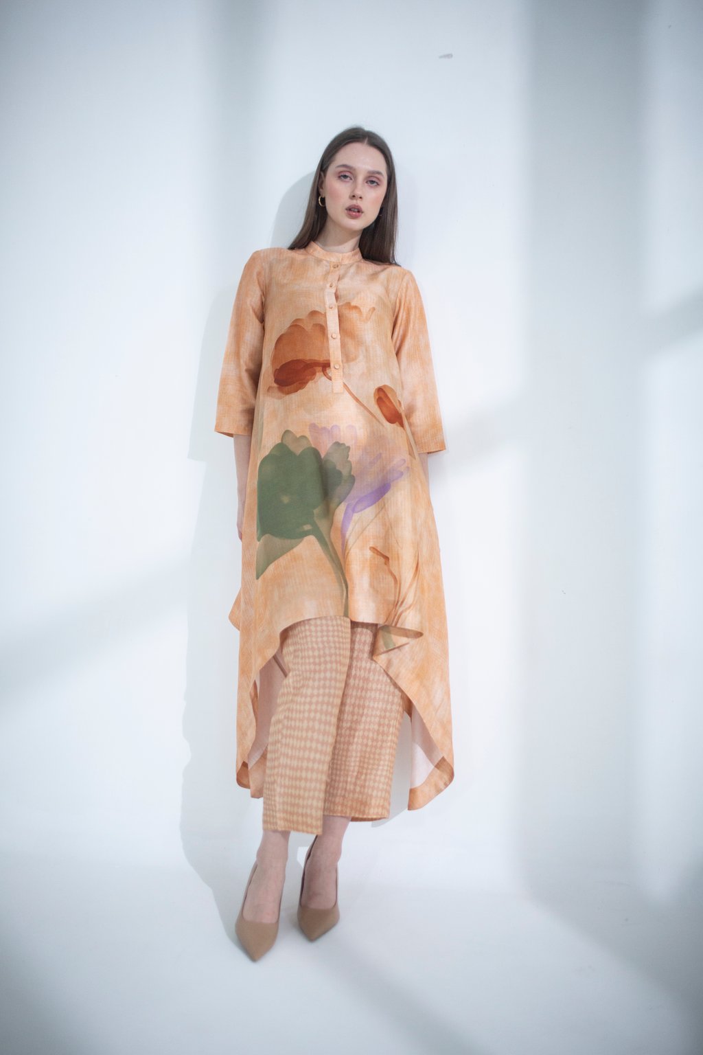Light Peach High Low Kaftan Set
