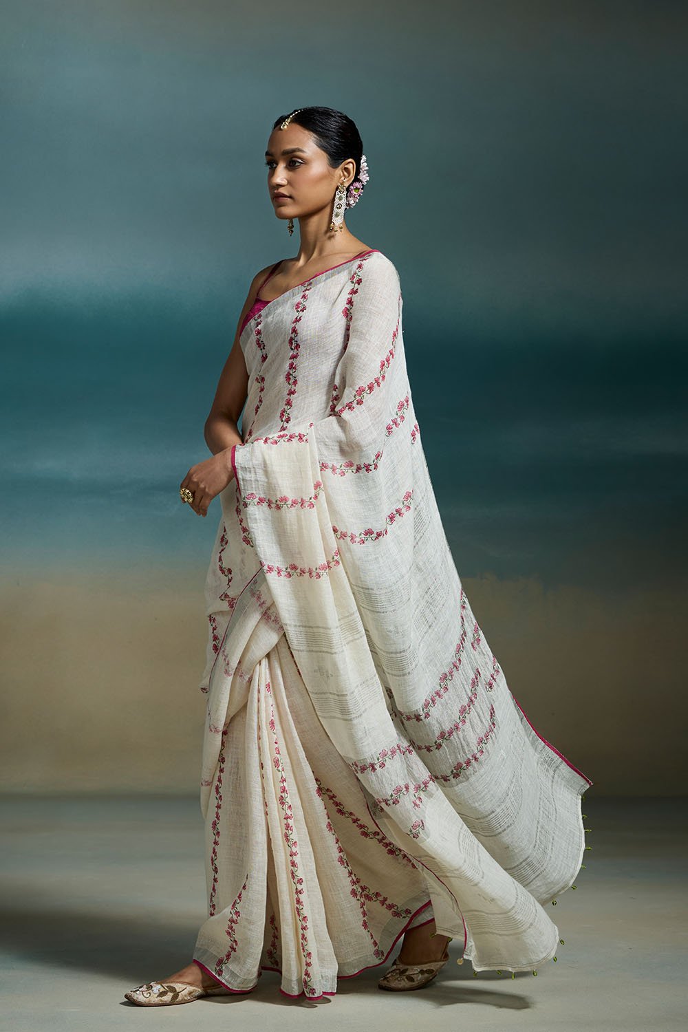 Lumiere Handloom Linen White Sarees