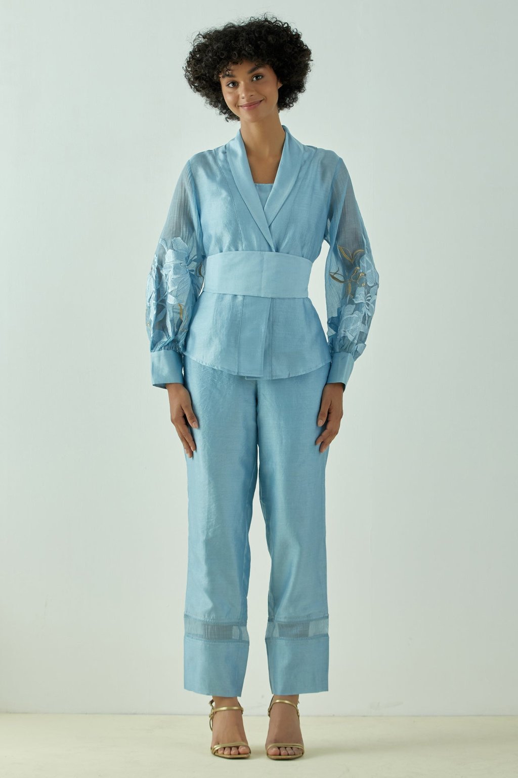 Grace - Pacific Blue Wrap Top with Ankle Pants