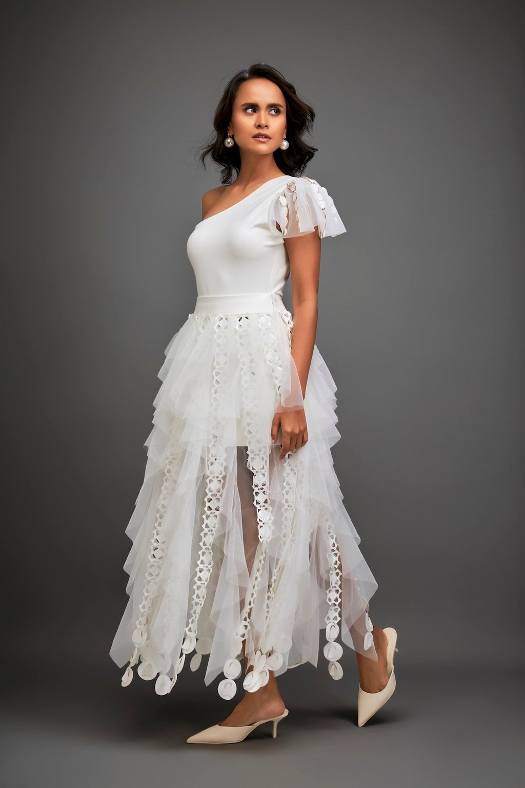 Tiered Tulle Skirt with Geometric Detailing