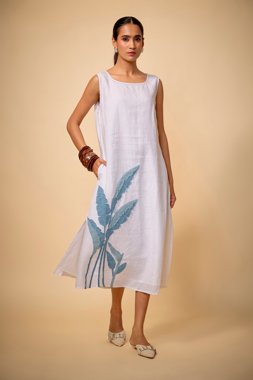 White Palm Laf Dress