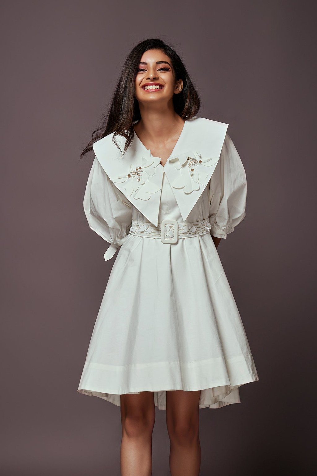 Dress with Attached Collar and Belt