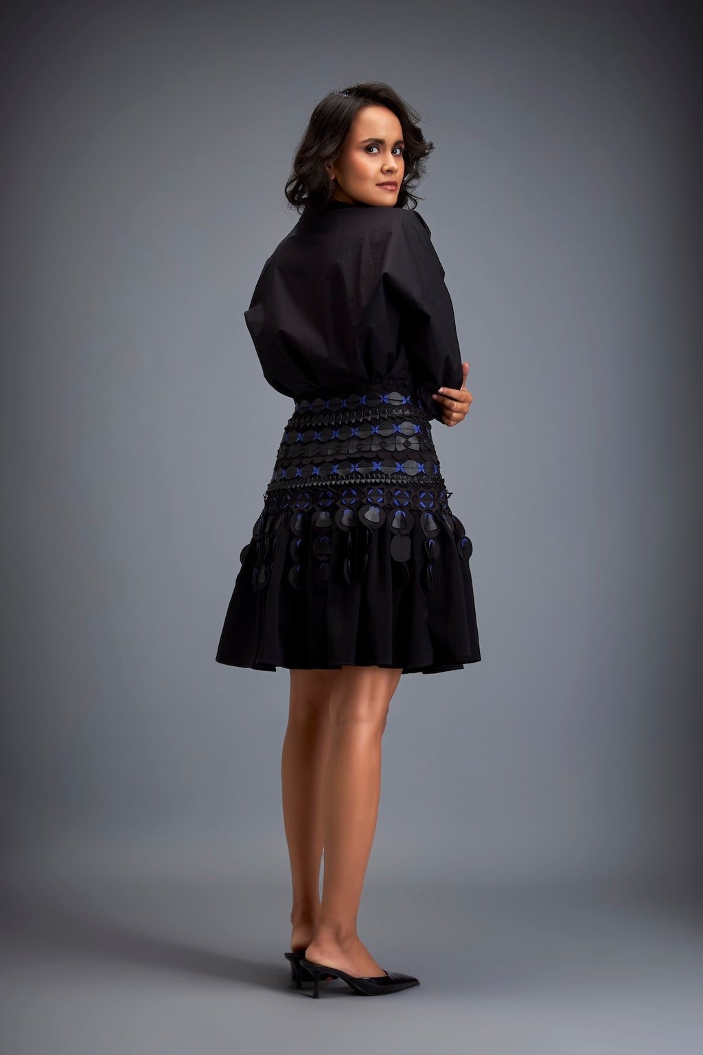 Structured Skirt with Layered Circular Appliqu�
