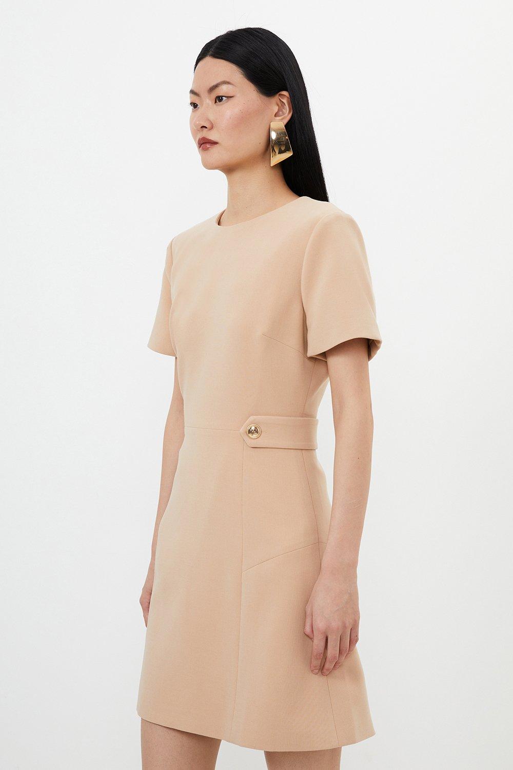 Compact Stretch Essential Waist Tab Detail Tailored Mini Dress
