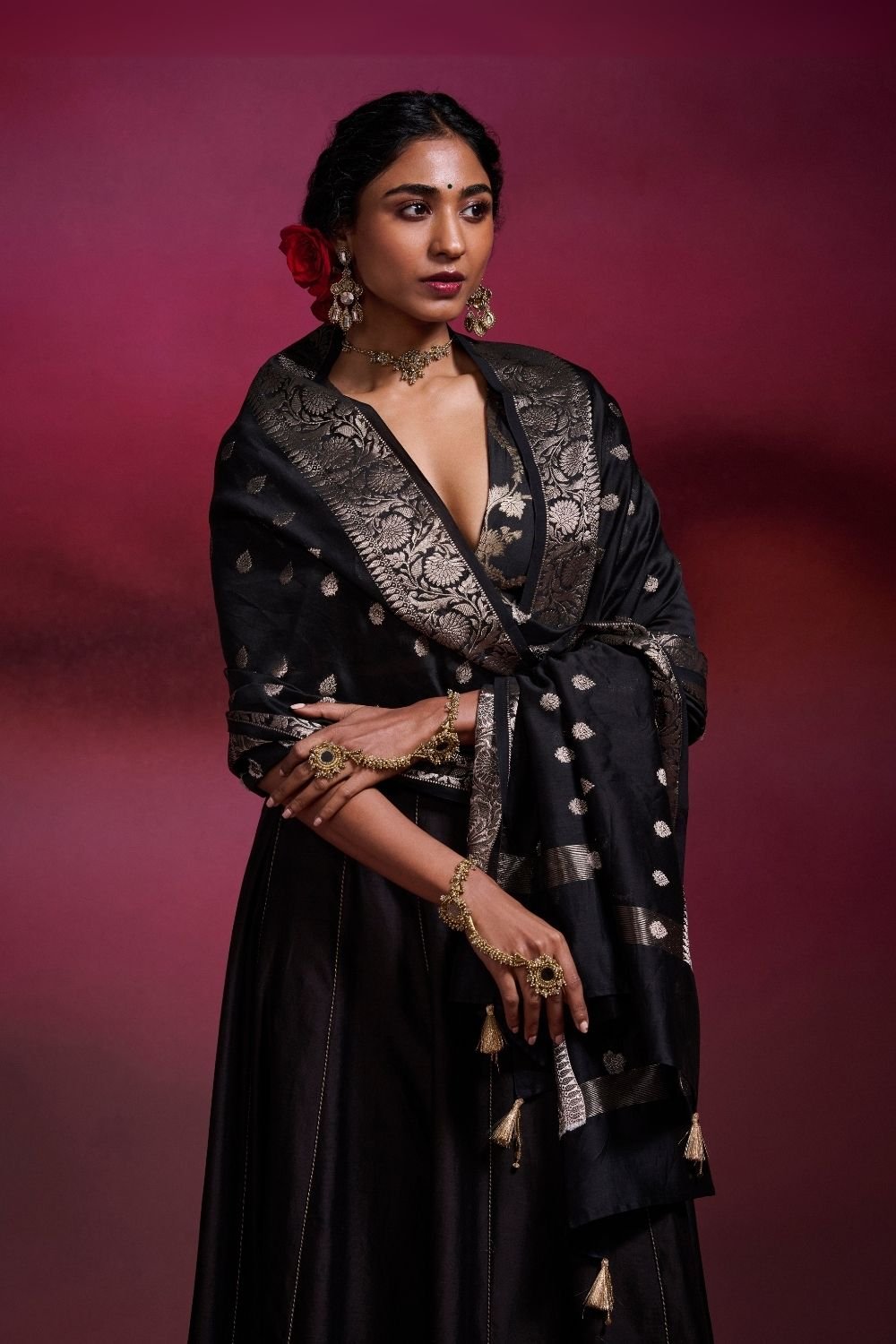 Zaara Black Three-Piece Lehenga Set with Dupatta