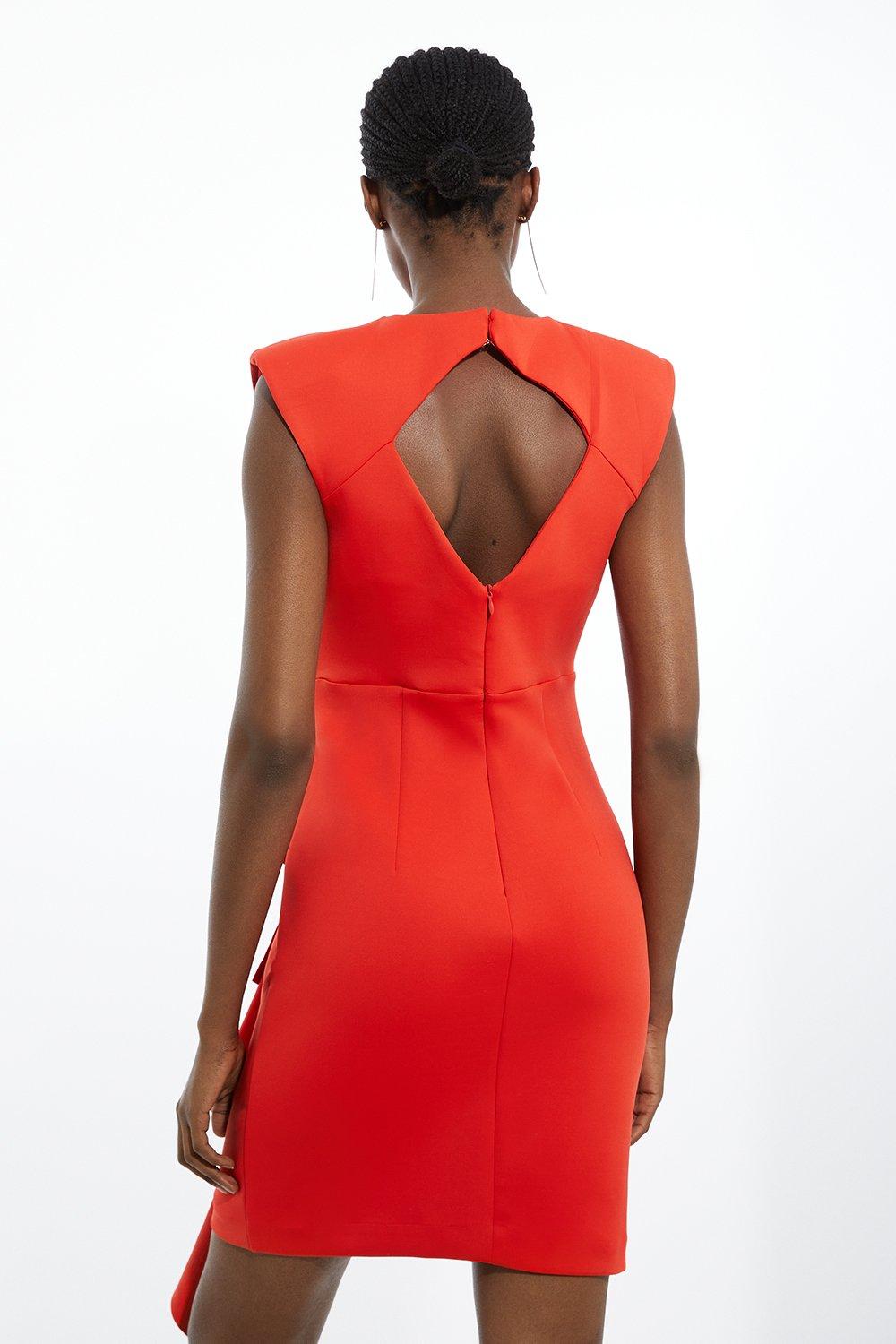 Scuba Rosette Detail Woven Mini Dress