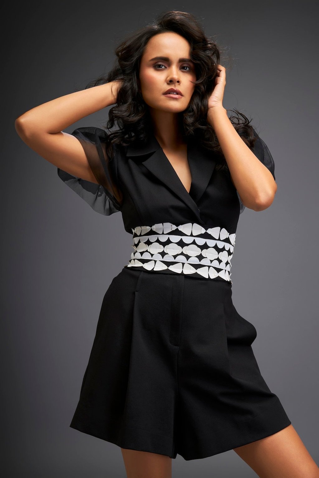 Playsuit with Corset Detailing Belt