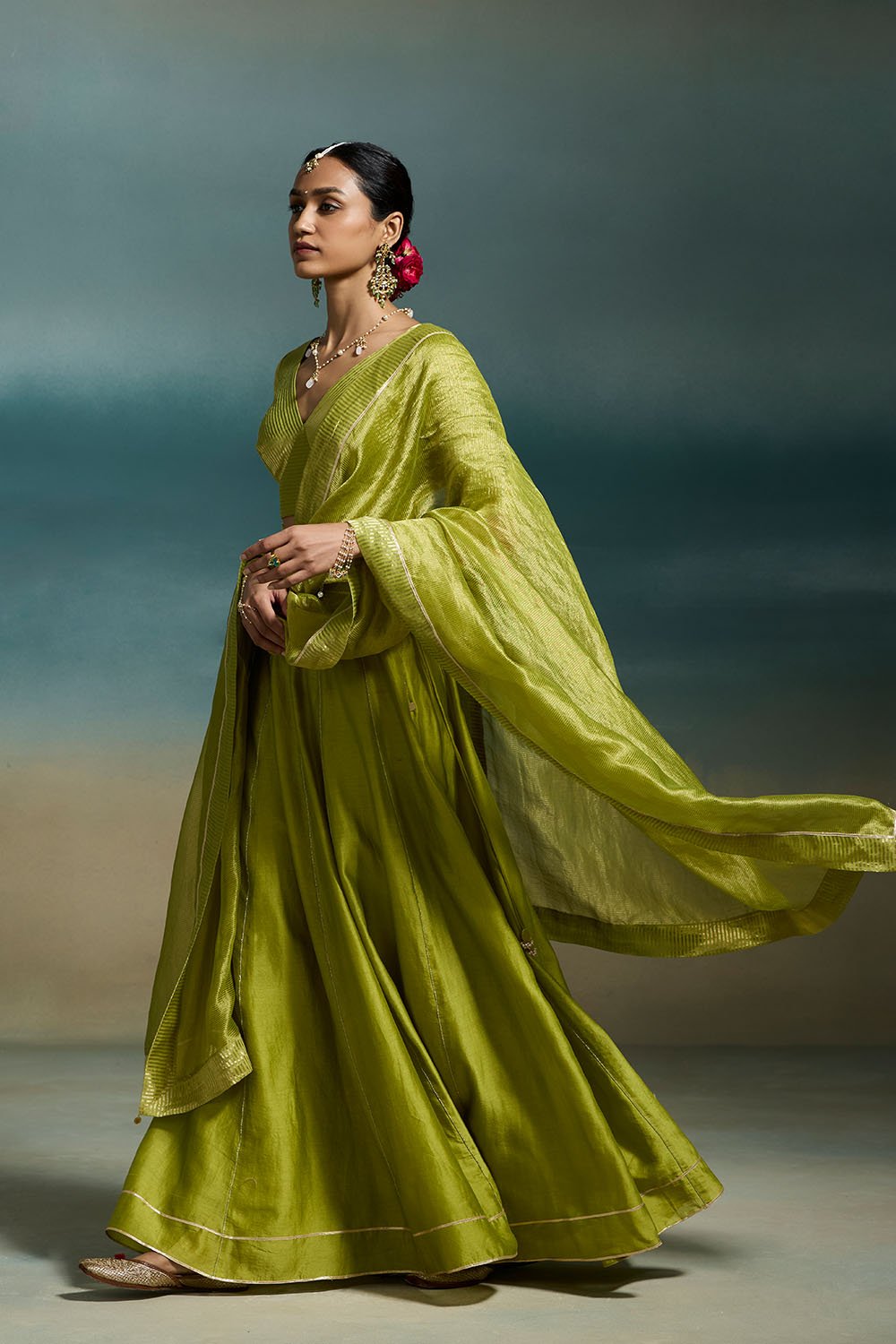Rasmiya Chanderi Green Lehengas