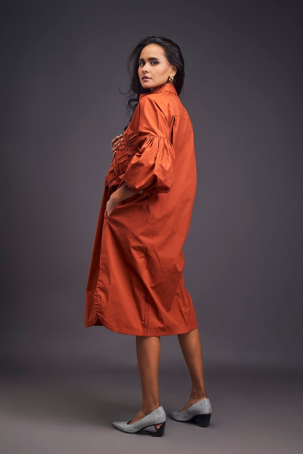 Oversized Shirt Dress with Embroidered Pocket