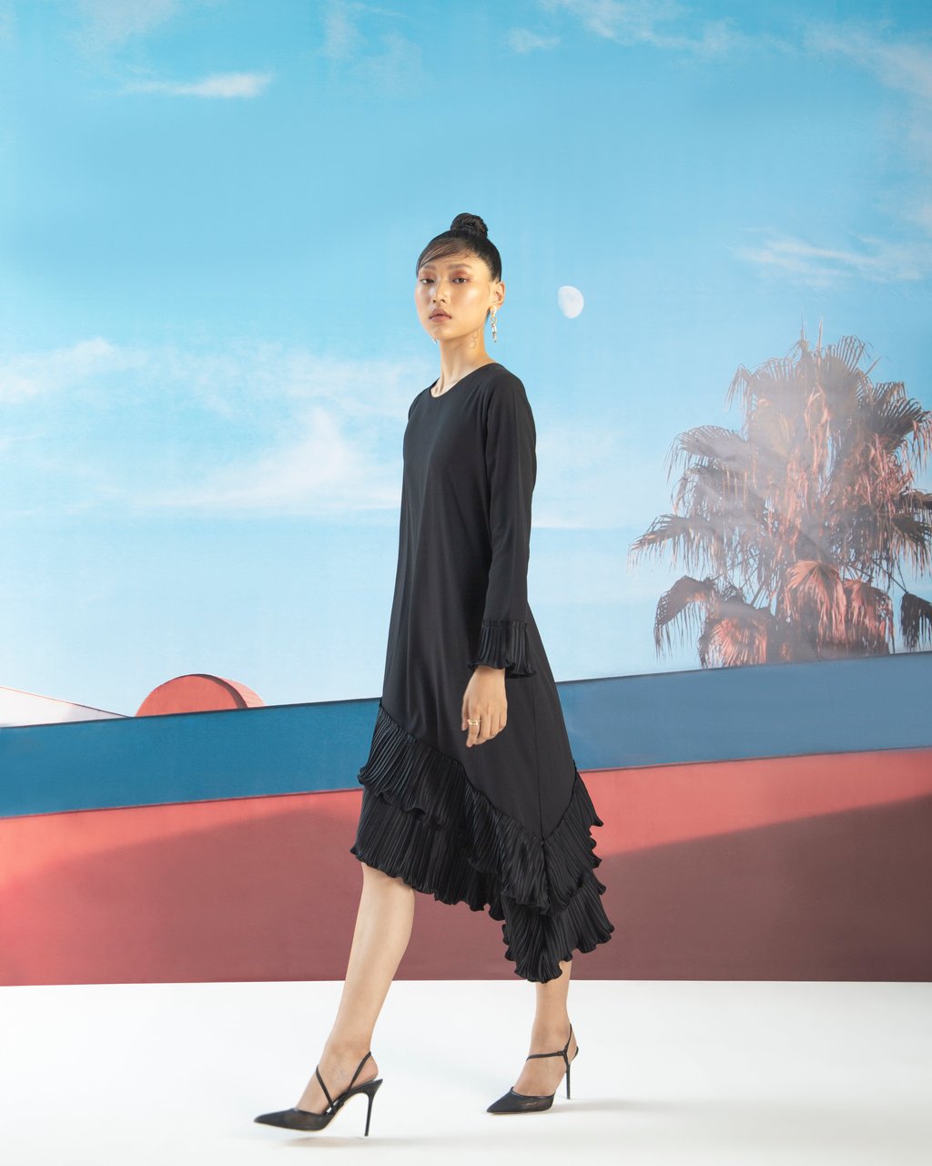 Angled Pleated Dress