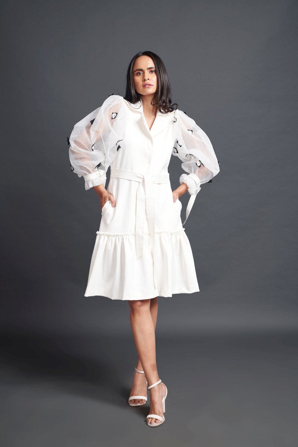 Jacket Dress with Cutwork Sleeves
