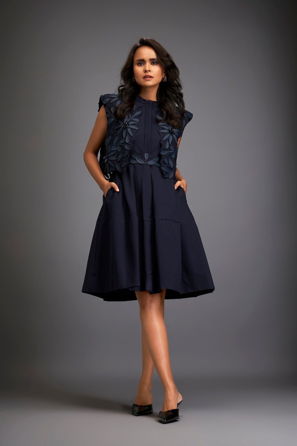 Dress with Textured Floral Embroidery
