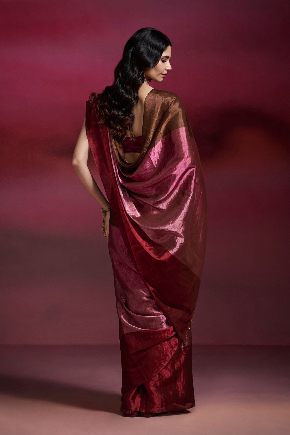Multicolor Tissue Saree with Colorblock Design
