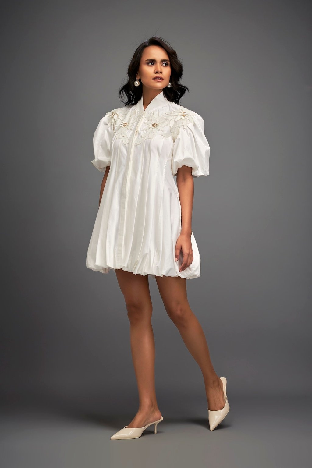 Structured Mini Dress with Puff Sleeves