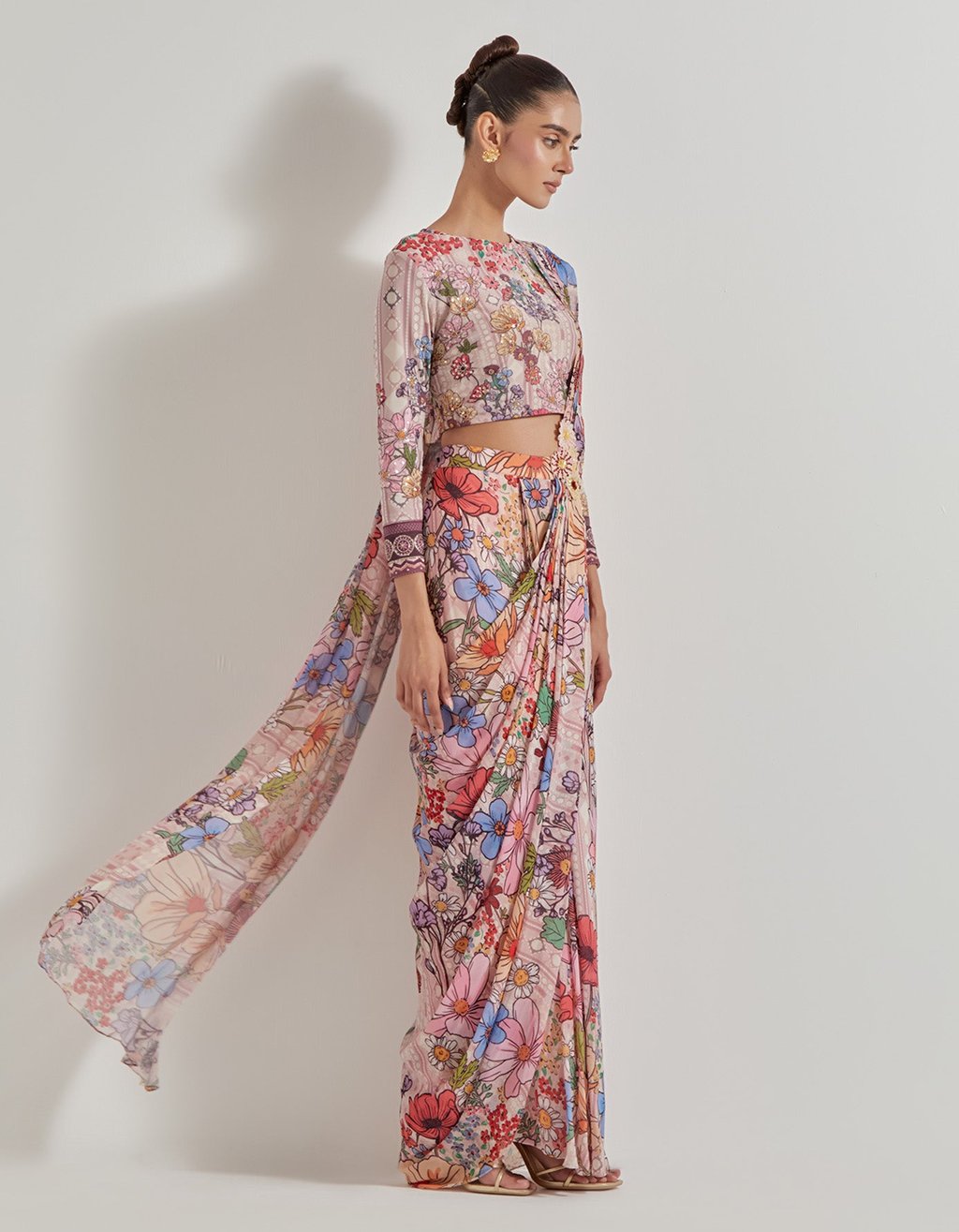 Multicolor Petal Prism Printed Saree Set
