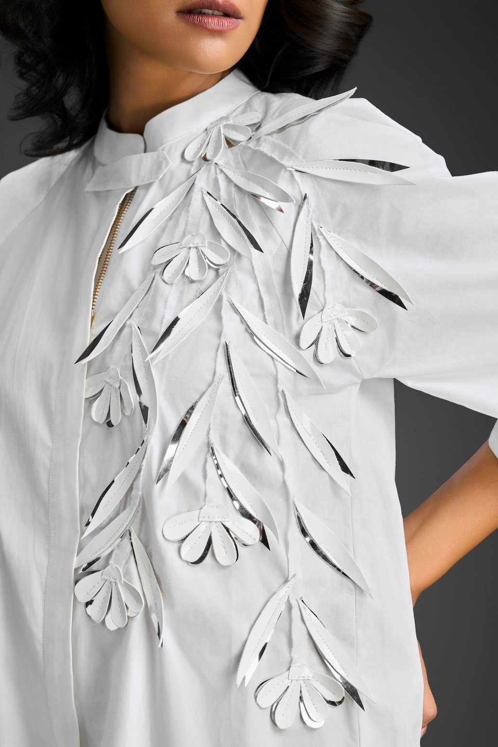 3d Floral Embellished Puff Sleeve Dress