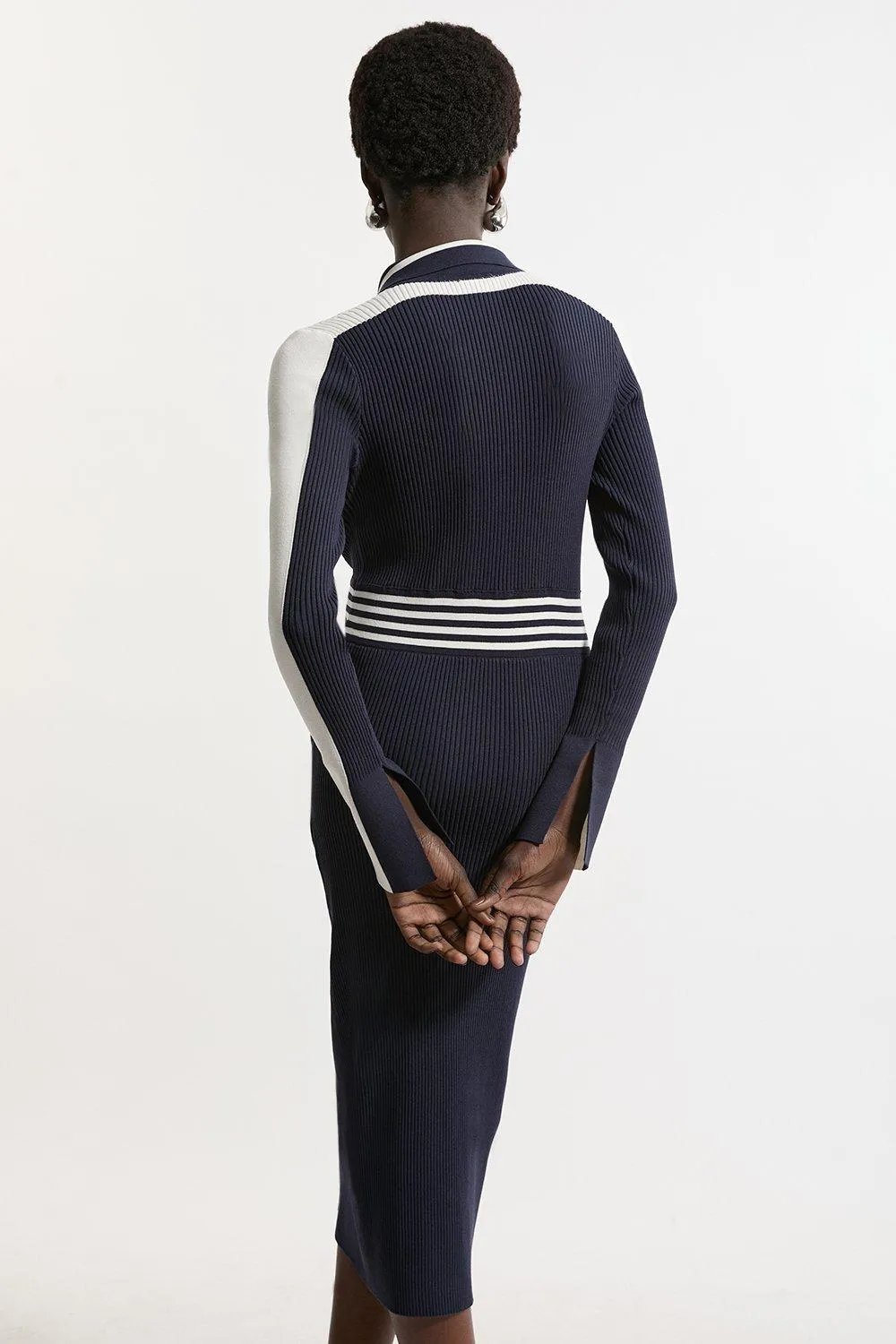 Rib Knit Polo Zip up Midi Dress