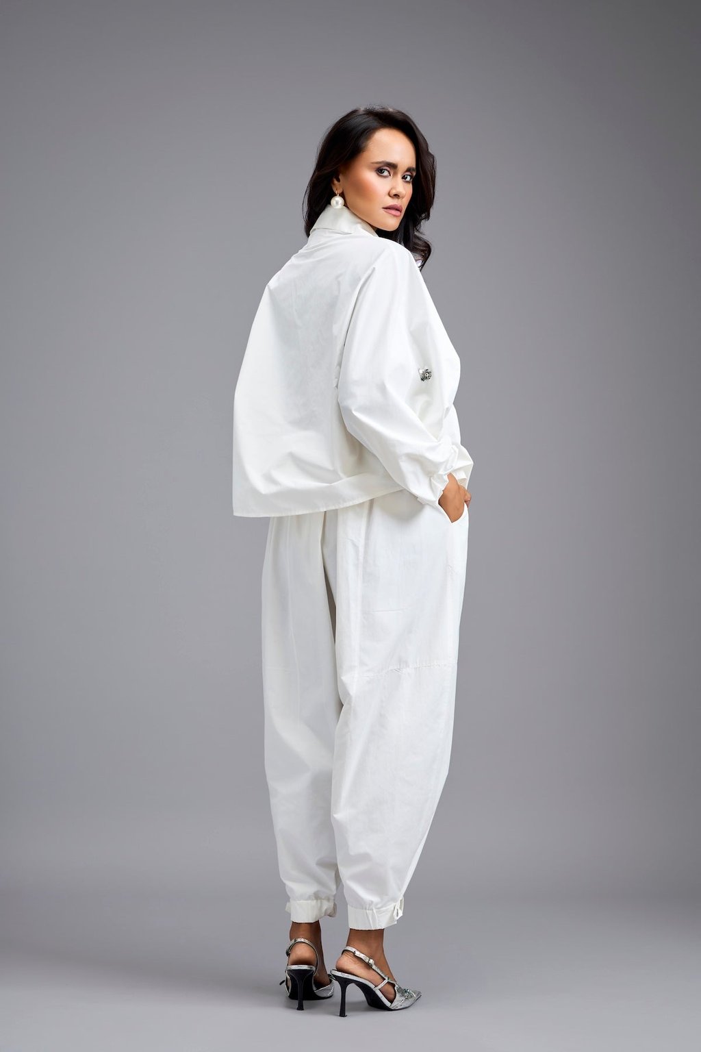 White Tapered Drop-Crotch Pants