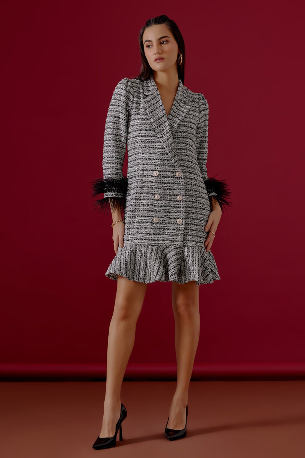 Metallic Tweed Blazer Dress
