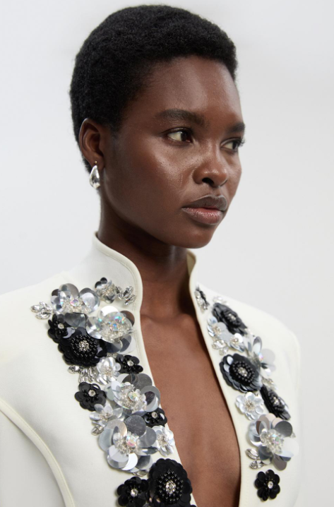 Embellished Figure Form Fitted Blazer Jacket