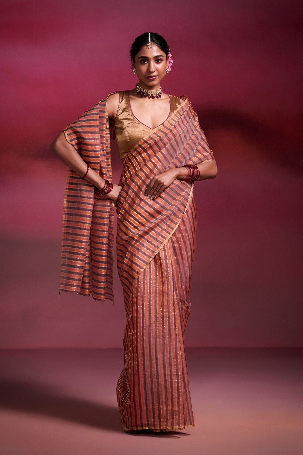 Chanderi Handwoven Saree with Embellished Pallu