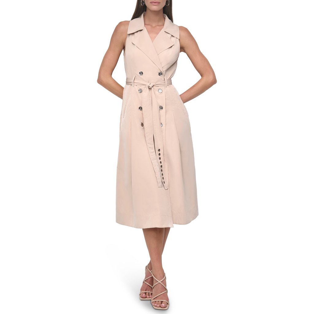 Sleeveless Tech Cotton Belted Midi Dress