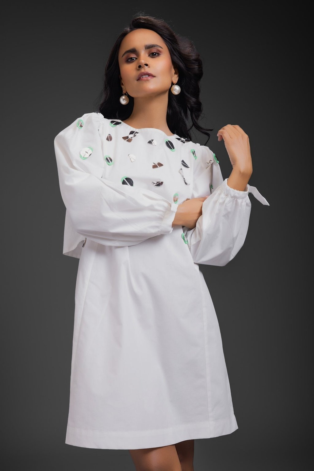 Cotton Dress with Neon Metallic Detailing