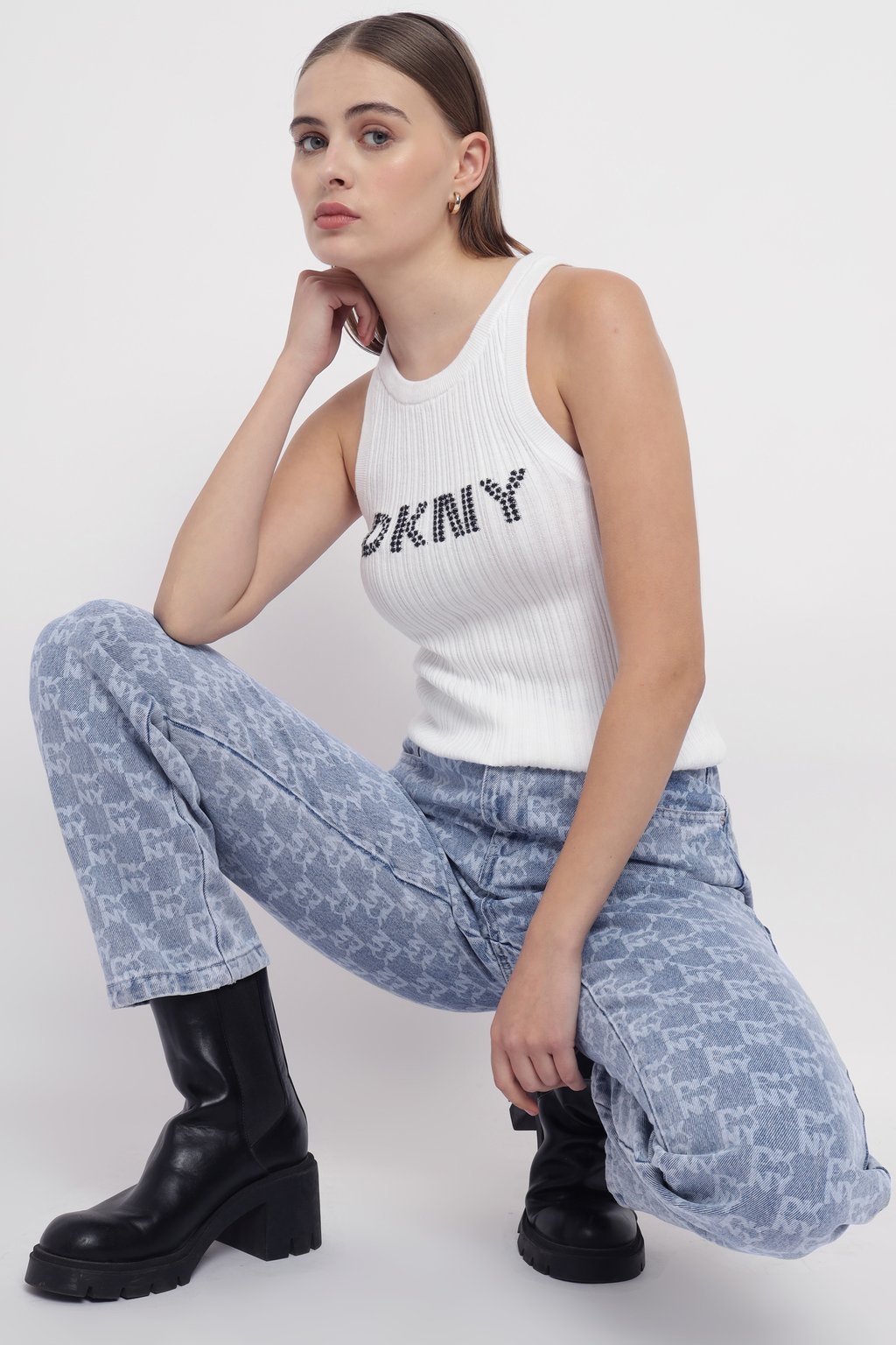 Slim Straight Allover Logo Heart of Ny Jeans