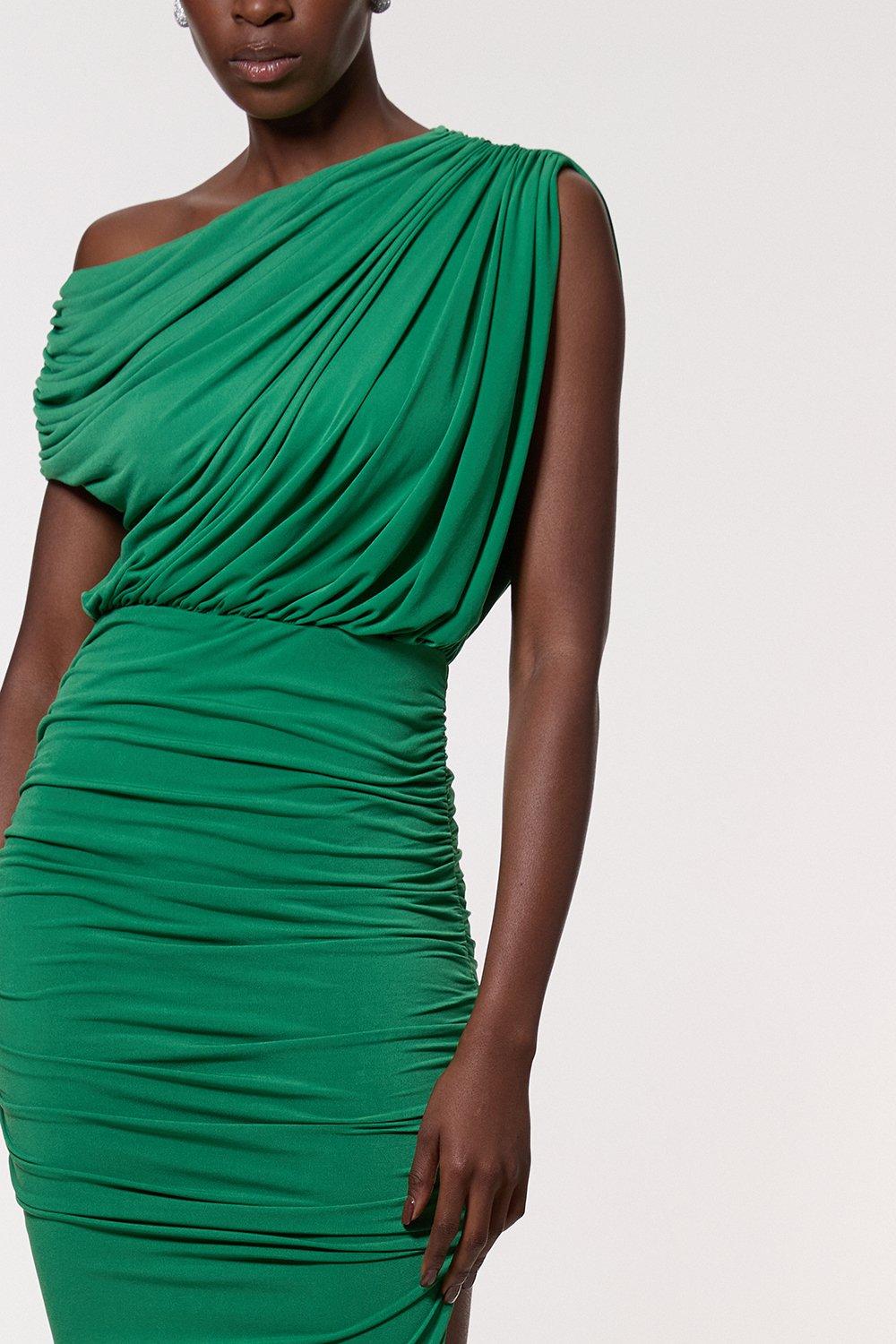 Jersey Crepe Asymmetric Neckline Maxi Dress